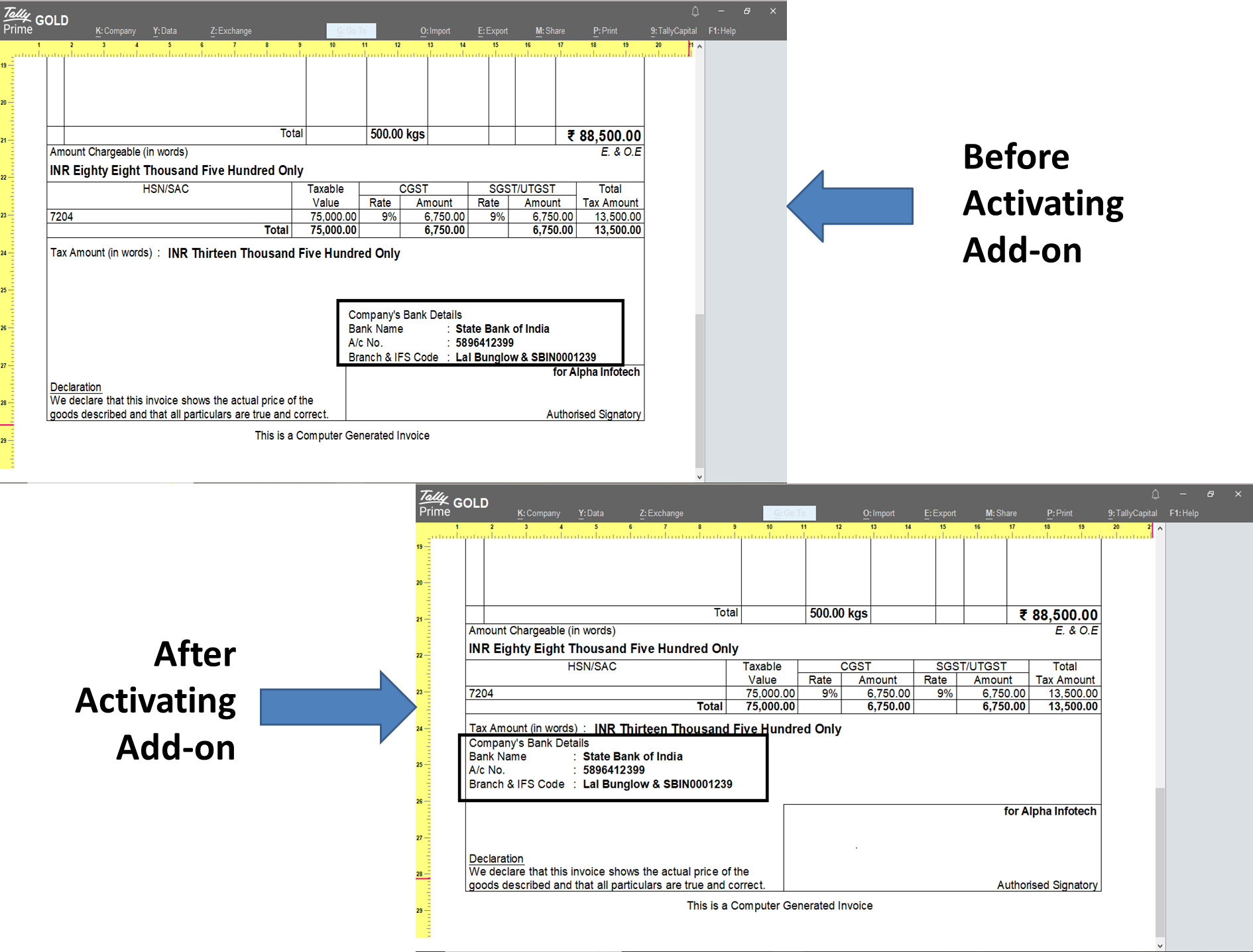 Print Bank Details on Left Side in Sales Invoice